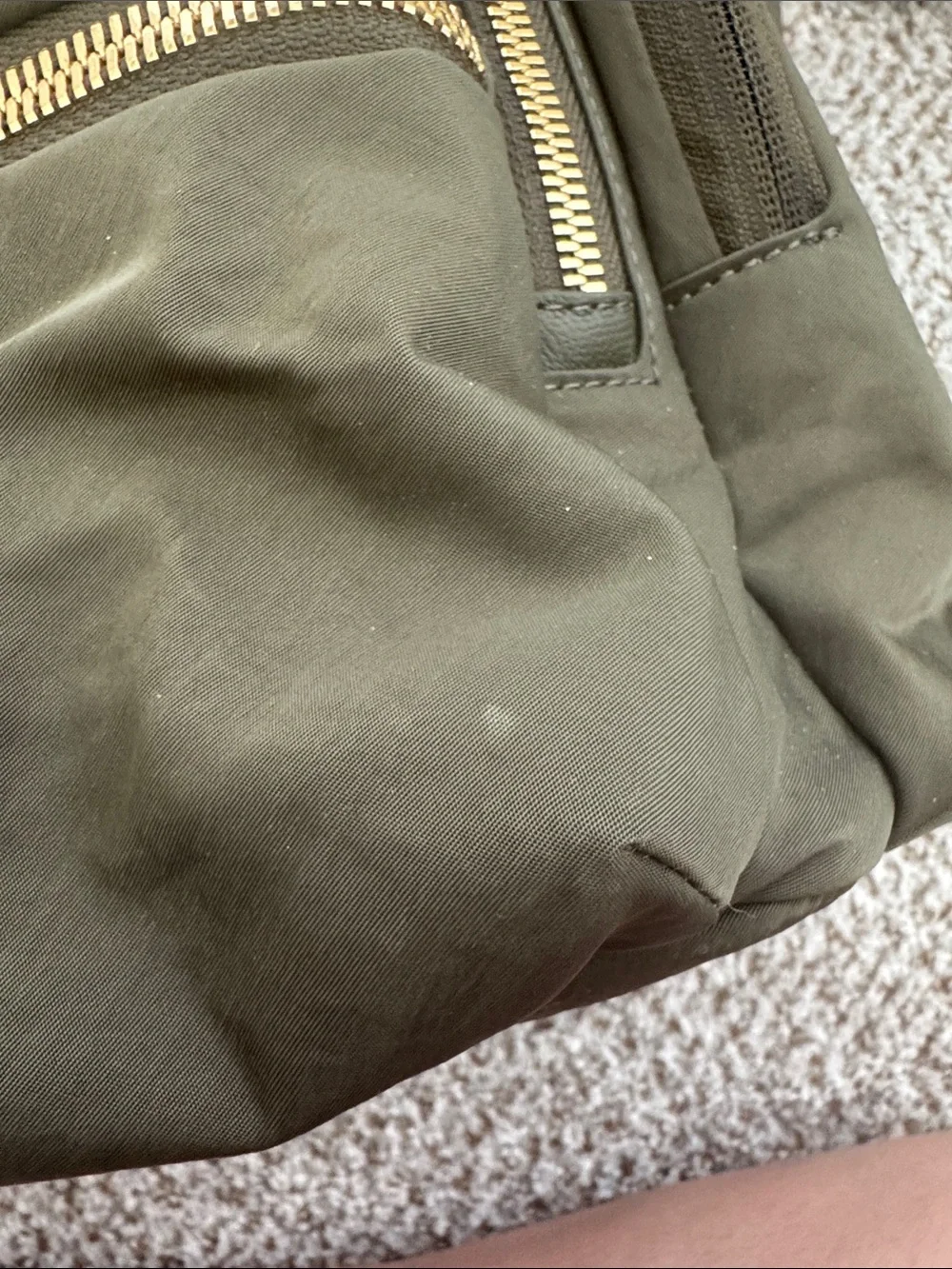 Tumi Olive Green Nylon Backpack with Gold Hardware